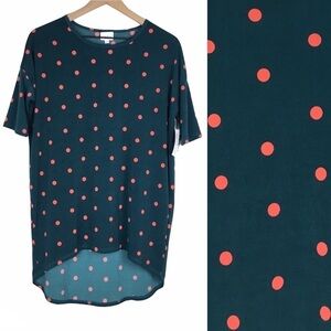 LULAROE Irma Tunic Polka Dot Teal Slinky Stretchy Retro Mod Print Size XXS NWT